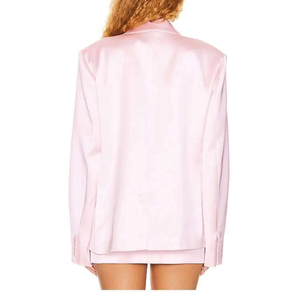 NWT HELSA Heavy Satin Double Breasted Jacket pink blazer Revolve FWRD $398 XS - Picture 3 of 14